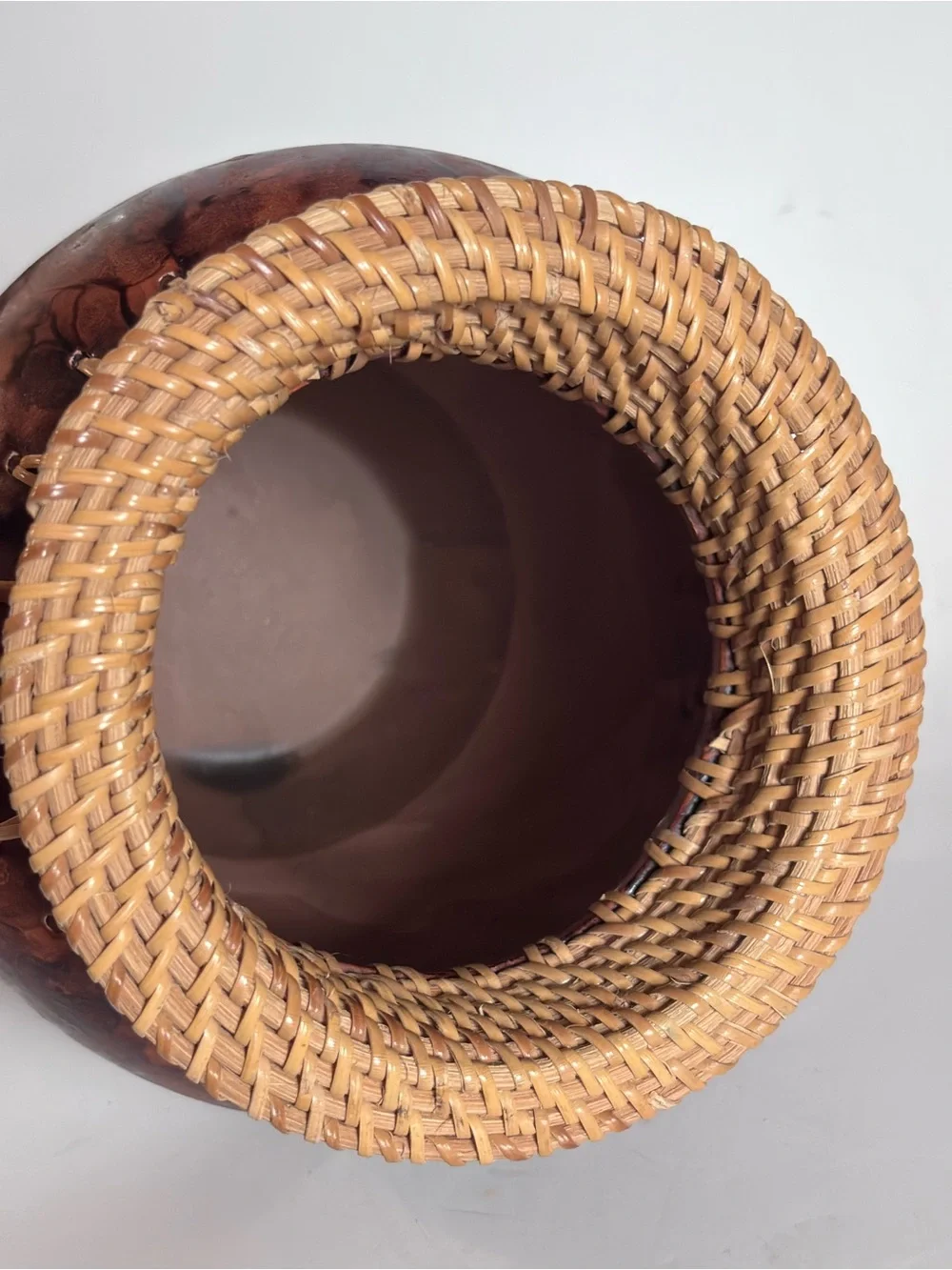 Indonesian Vase Terracotta & Woven Rattan Lombok 9” x 7